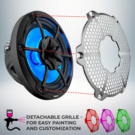 NXL 10" 2-Way Coaxial Marine Speaker With LED RGB Lights 200 Watts Rms 4-Ohm