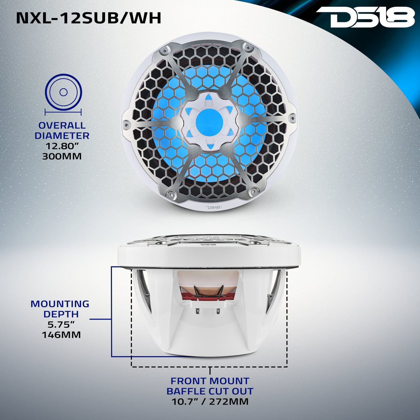 NXL 12" Marine Subwoofer With LED RGB Lights 350 Watts Rms SVC 4-Ohm -White