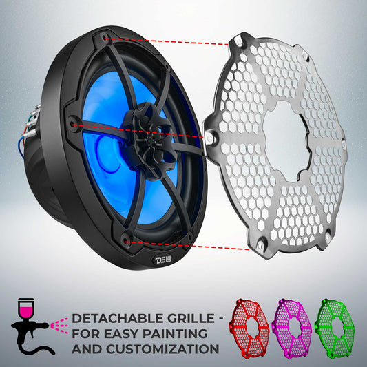 NXL 8" 2-Way Coaxial Marine Speaker With LED RGB Lights 125 Watts Rms 4-Ohm