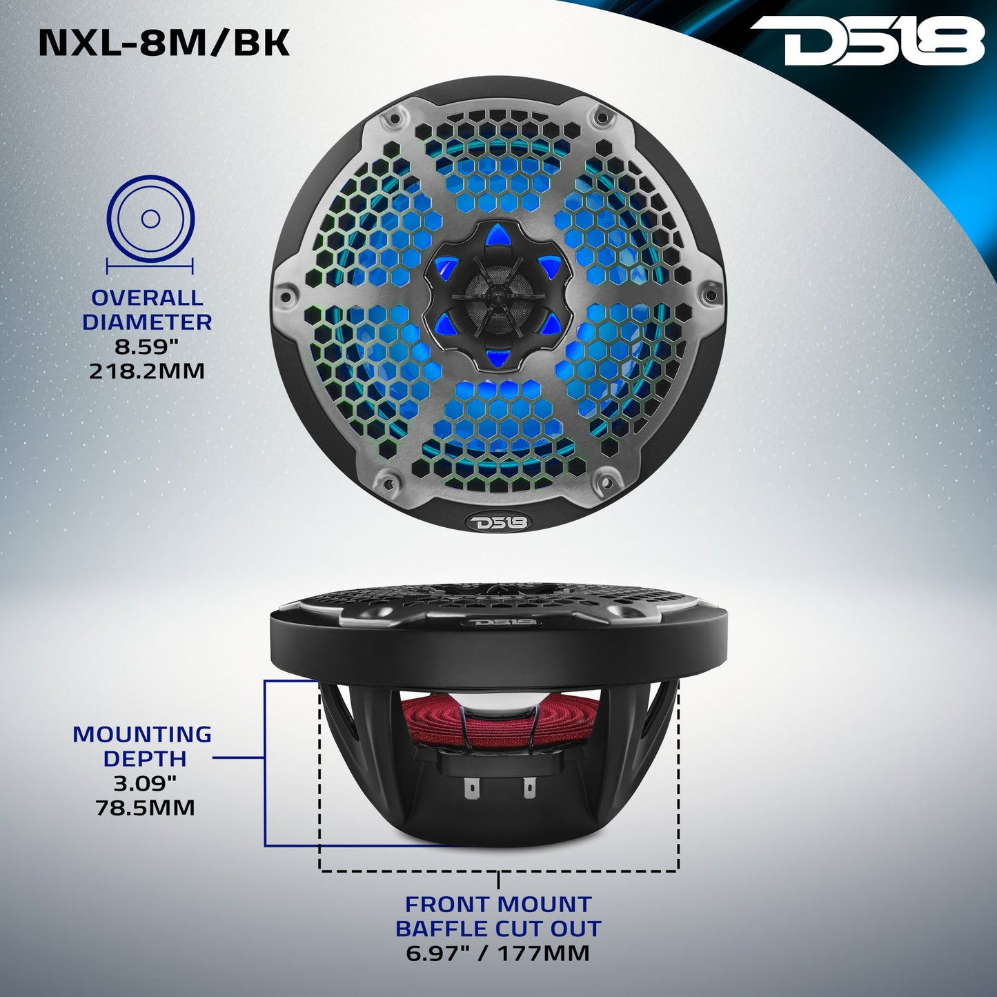 NXL 8" 2-Way Coaxial Marine Speaker With LED RGB Lights 125 Watts Rms 4-Ohm