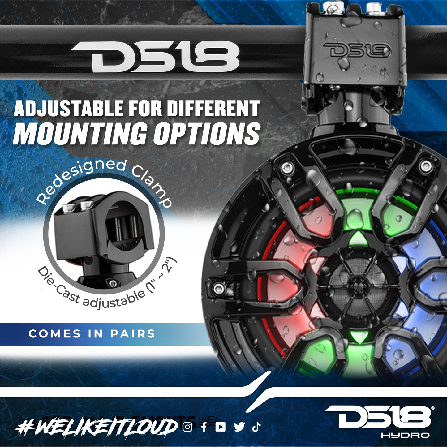 NXL 6.5" Marine and Powersports Towers LED RGB Lights 100 Watts Rms - Black