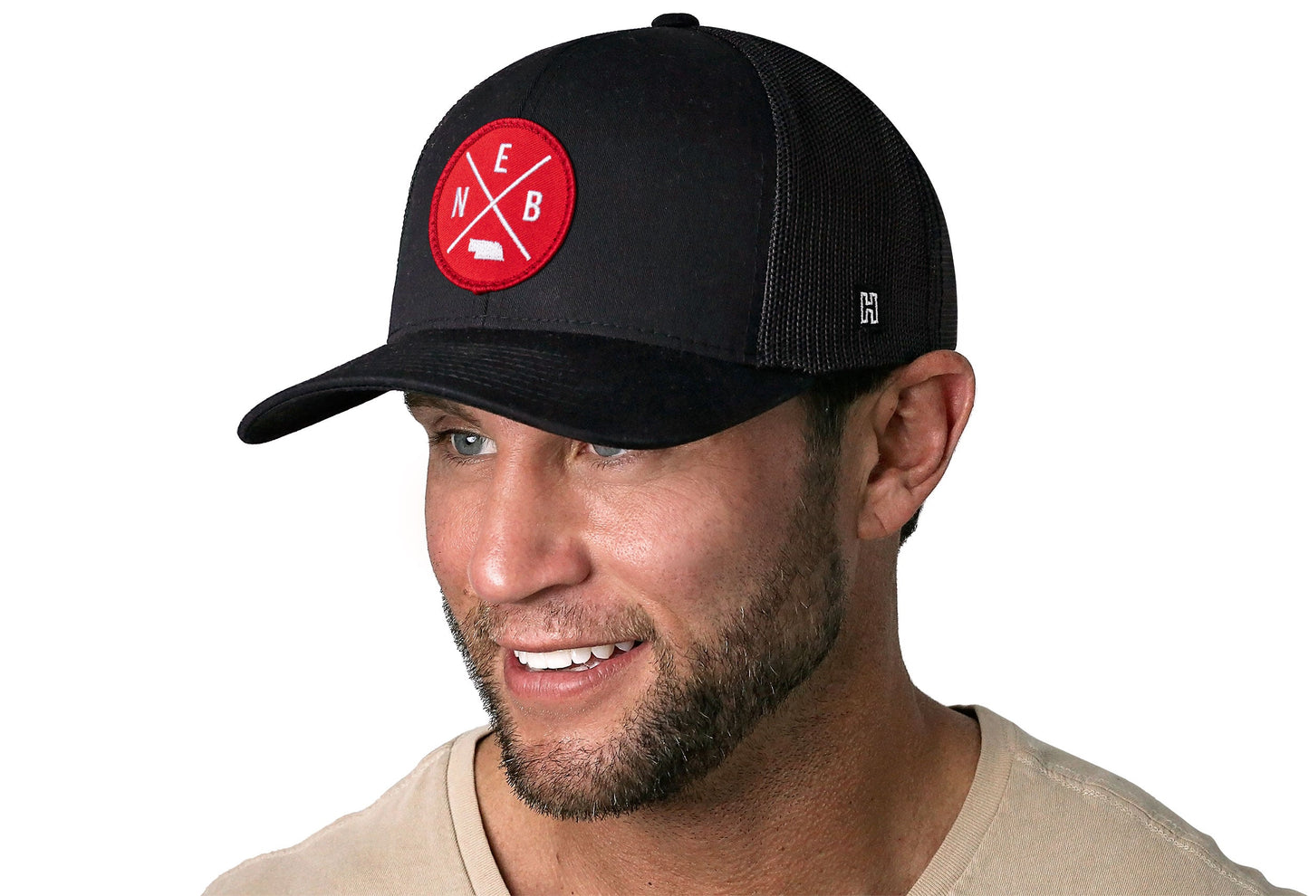 Nebraska Trucker Hat  |  Black  Snapback with NEB