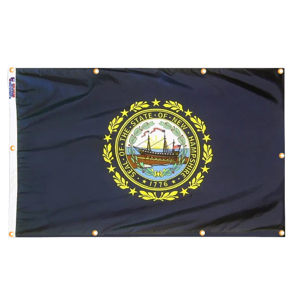 New Hampshire Flag with Grommets Along the Edges for Wall Hanging
