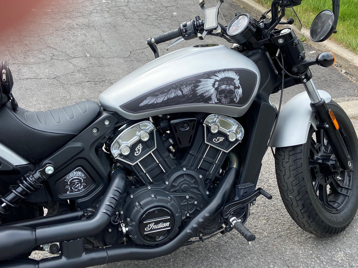 NEW Skull Warbonnet - Indian Scout (2014-2024) - Full Tank B&W