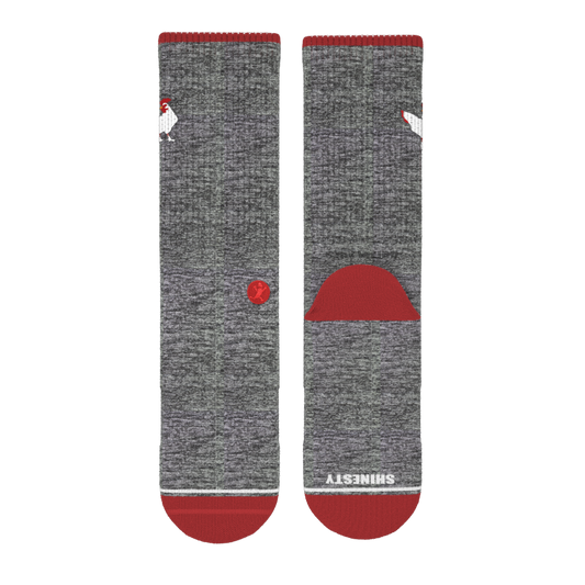 The Nice Cockerel | Heather Gray and Red Heel Hammock™ Crew Socks