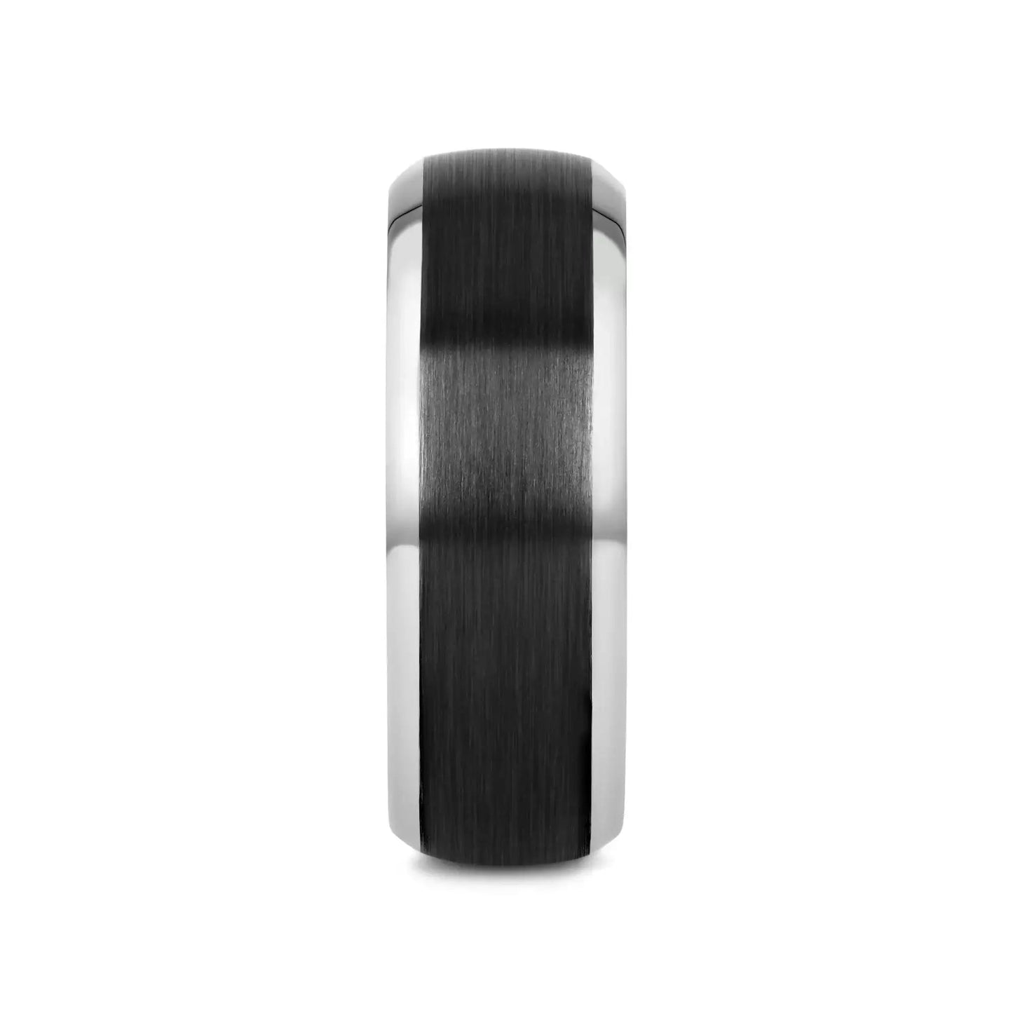 NOLAN Brushed Domed Black Titanium Wedding Band with Polished Beveled Edges - 8mm