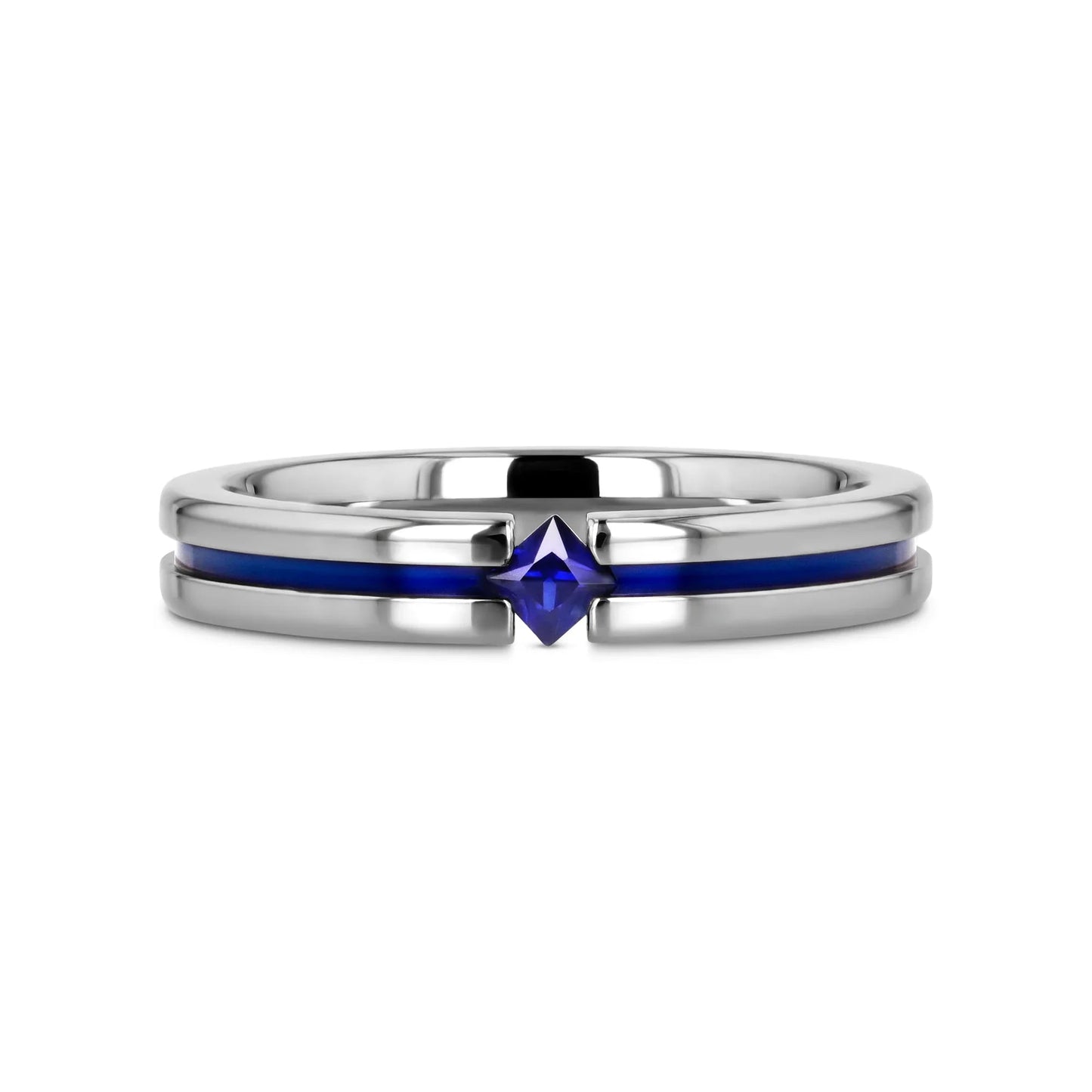 NYMERIA Tension Set Blue Sapphire Titanium Band with Blue Stripe - 4mm