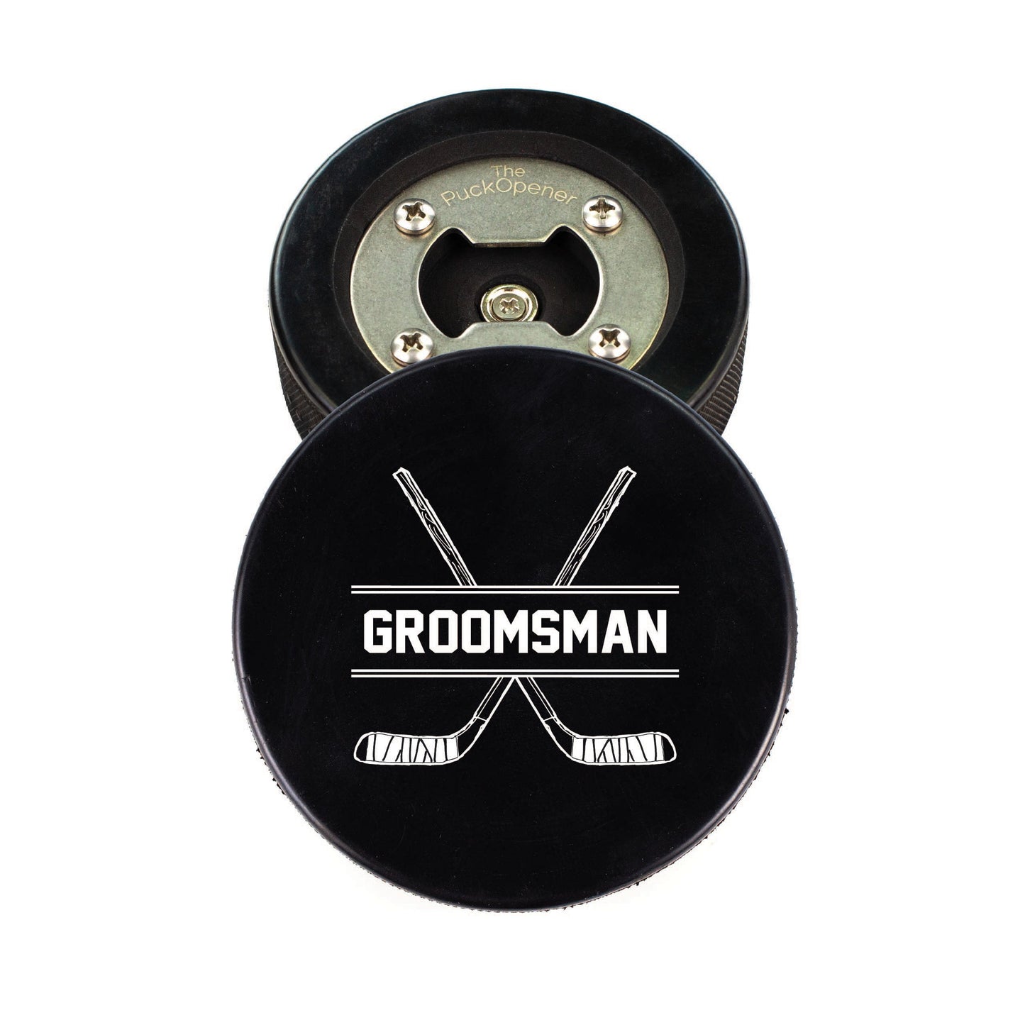 Circle Name & Wedding Party Role, Hockey Puck Bottle Opener