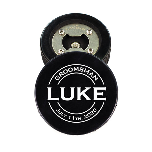 Circle Name & Wedding Party Role, Hockey Puck Bottle Opener