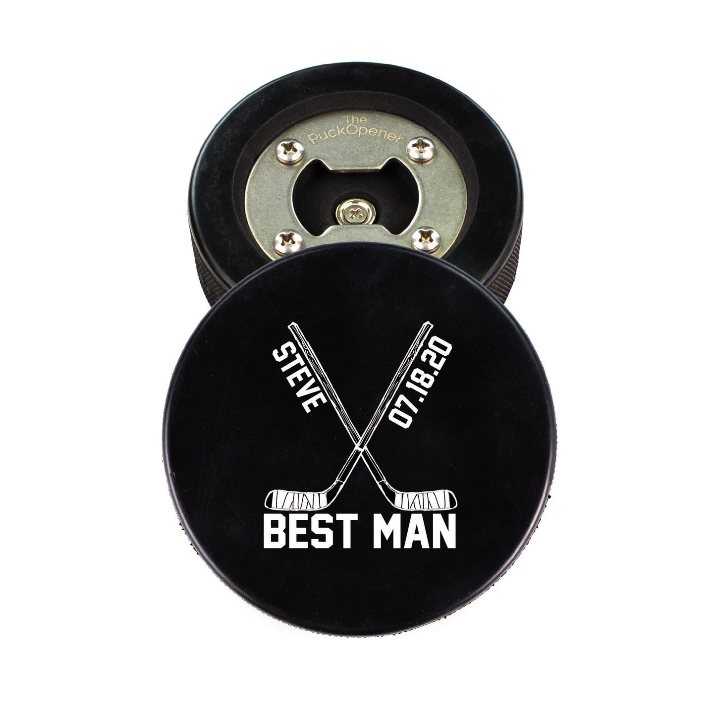 Circle Name & Wedding Party Role, Hockey Puck Bottle Opener