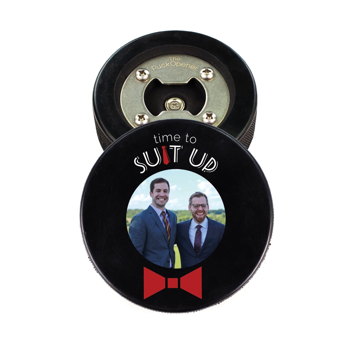 Circle Name & Wedding Party Role, Hockey Puck Bottle Opener