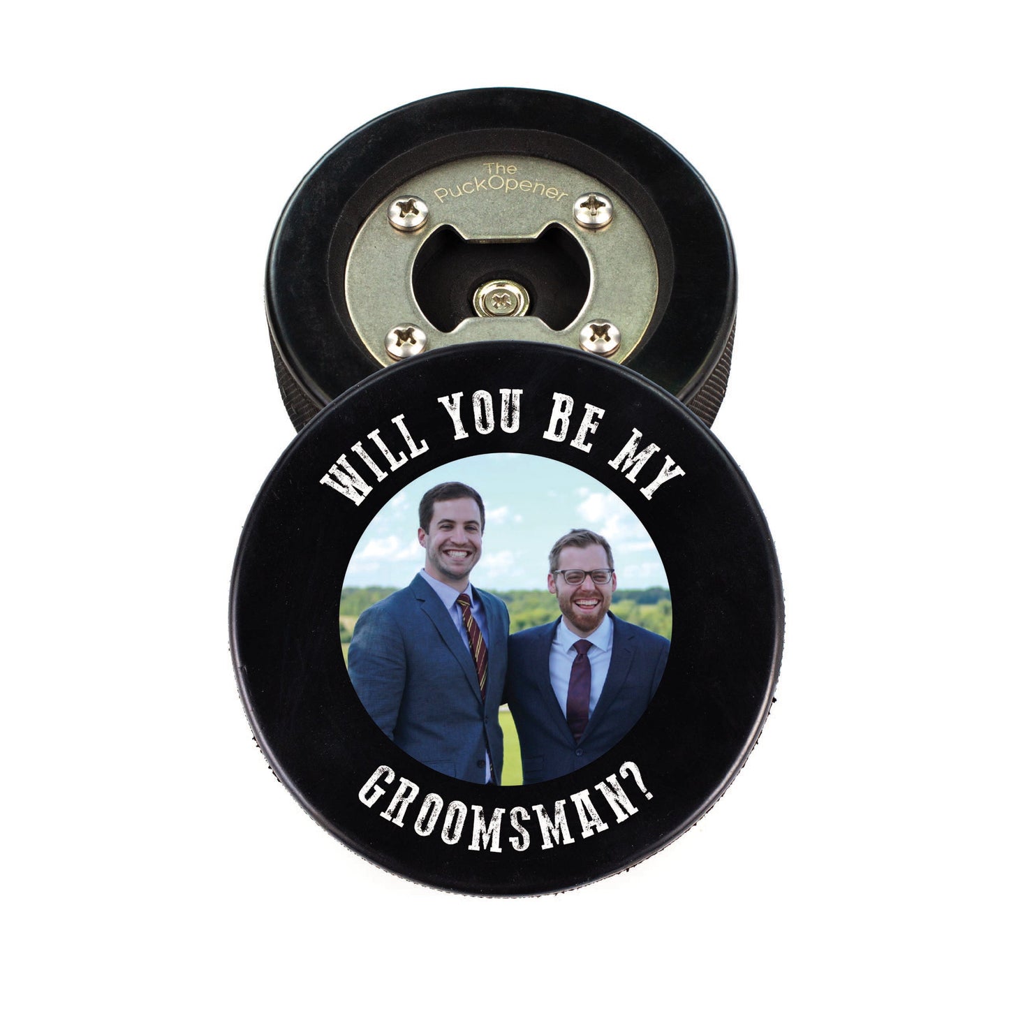 Circle Name & Wedding Party Role, Hockey Puck Bottle Opener