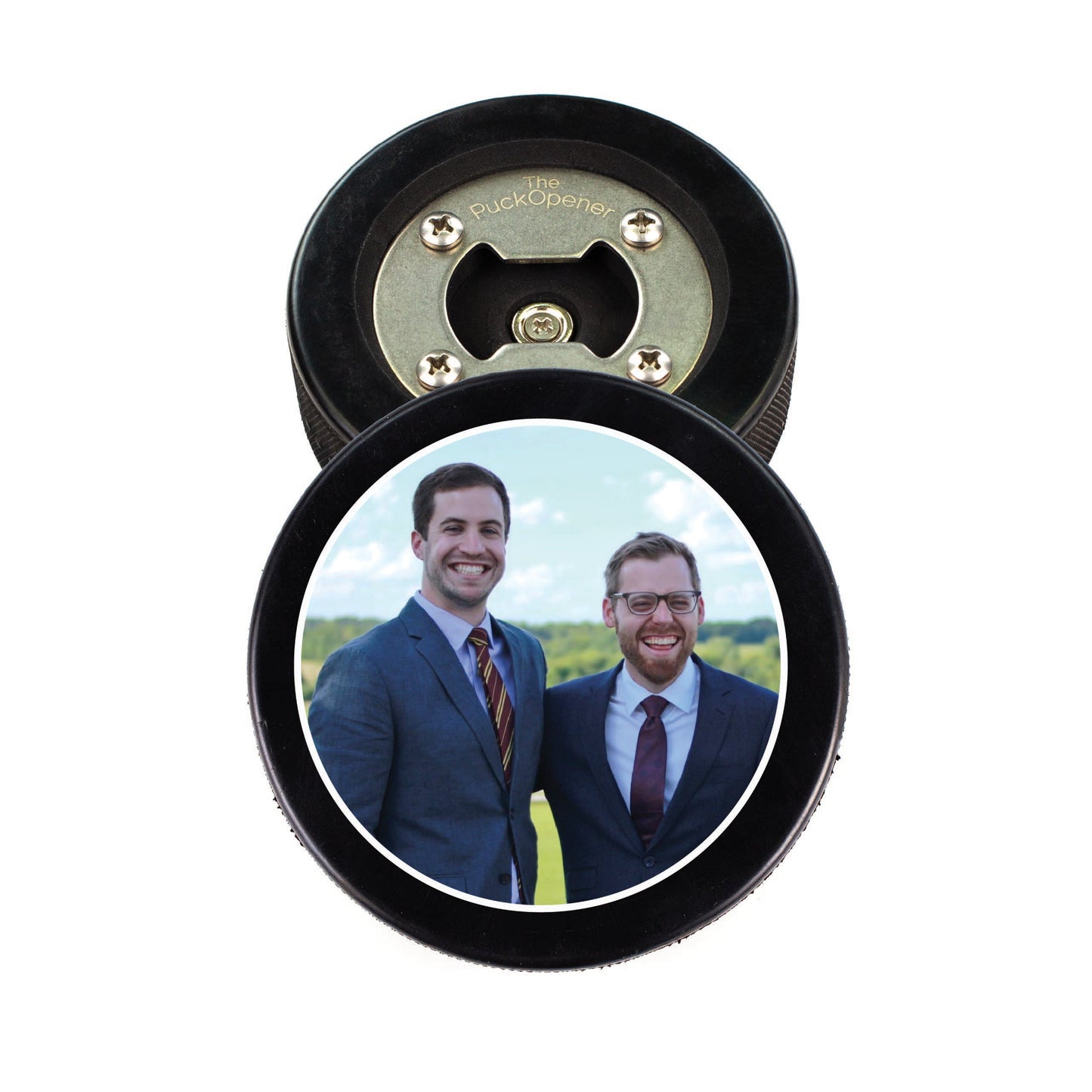 Circle Name & Wedding Party Role, Hockey Puck Bottle Opener