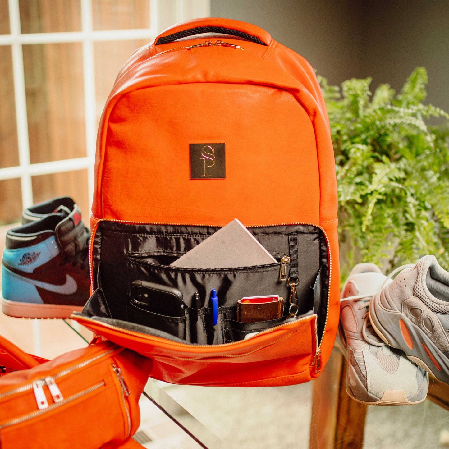 Orange Leather Commuter Bag