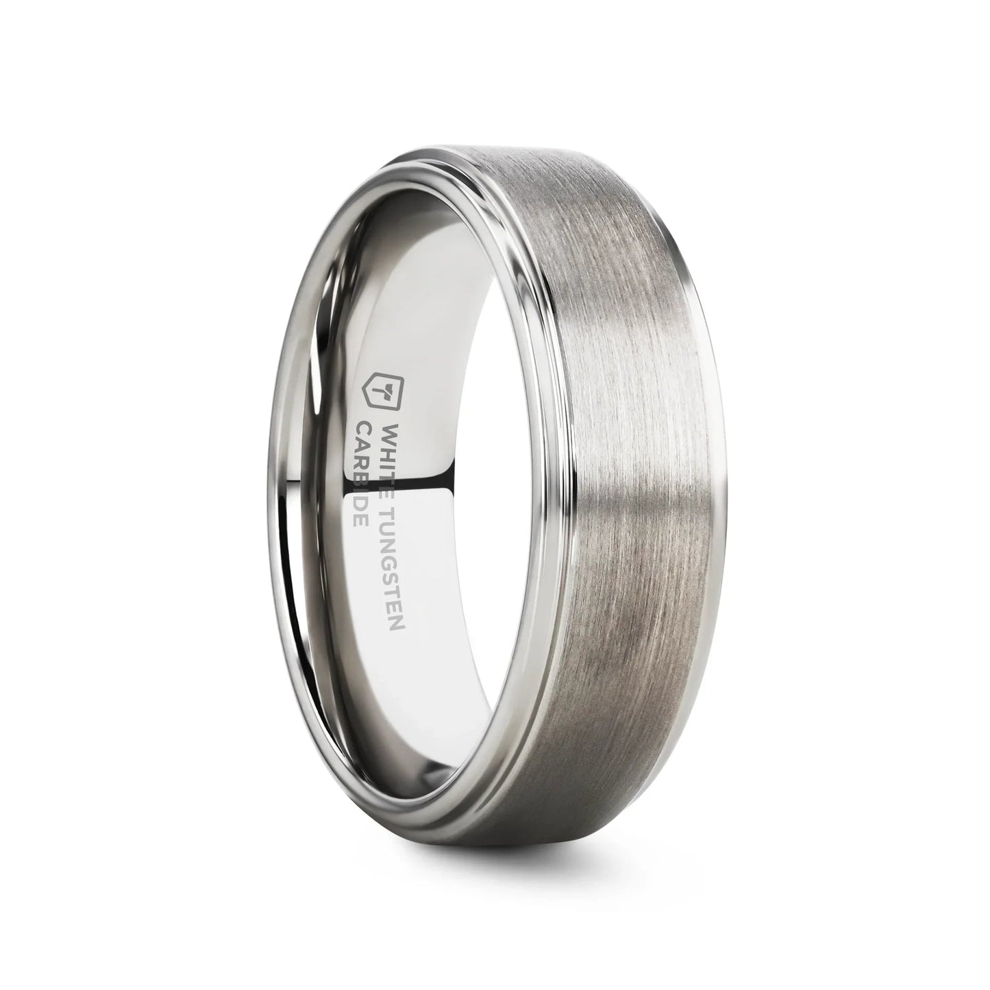 ORLOFF White Tungsten Ring with Raised Brush Finished Center - 6mm & 8mm