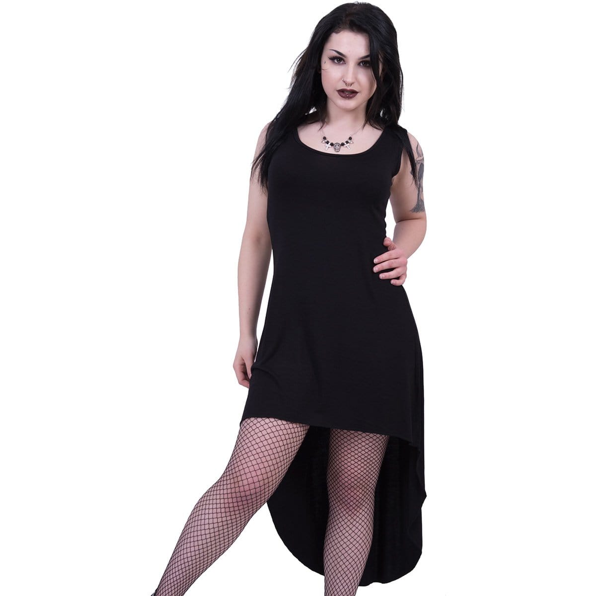 GOTHIC ELEGANCE - Gothic High-Low Hem Dress Black