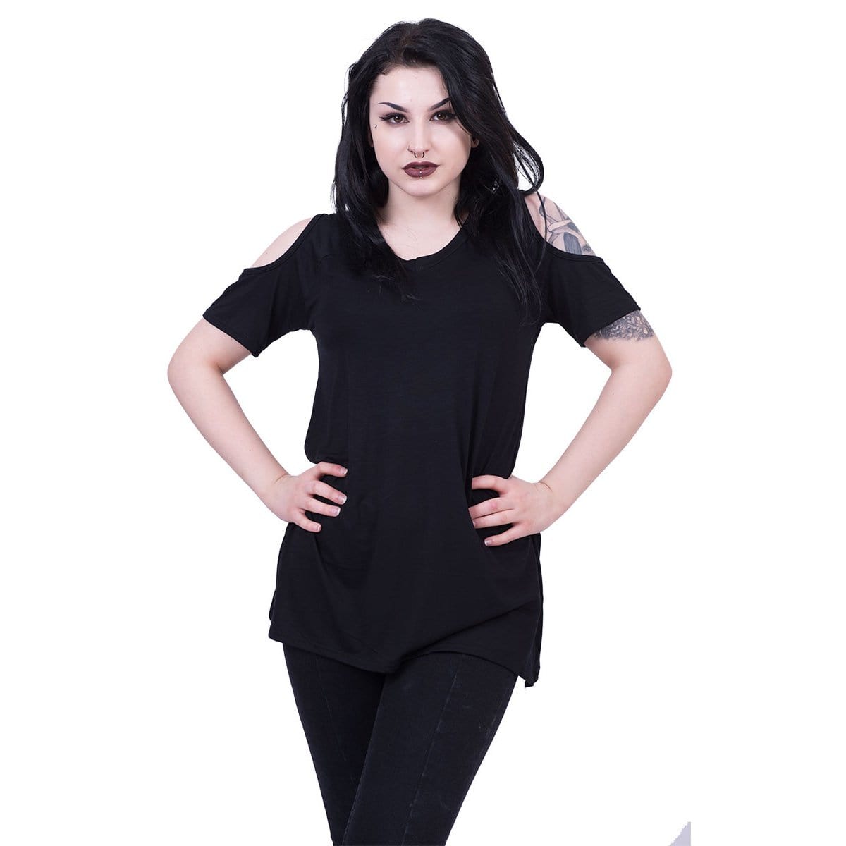 URBAN FASHION - Cold Shoulder Goth Bottom Top