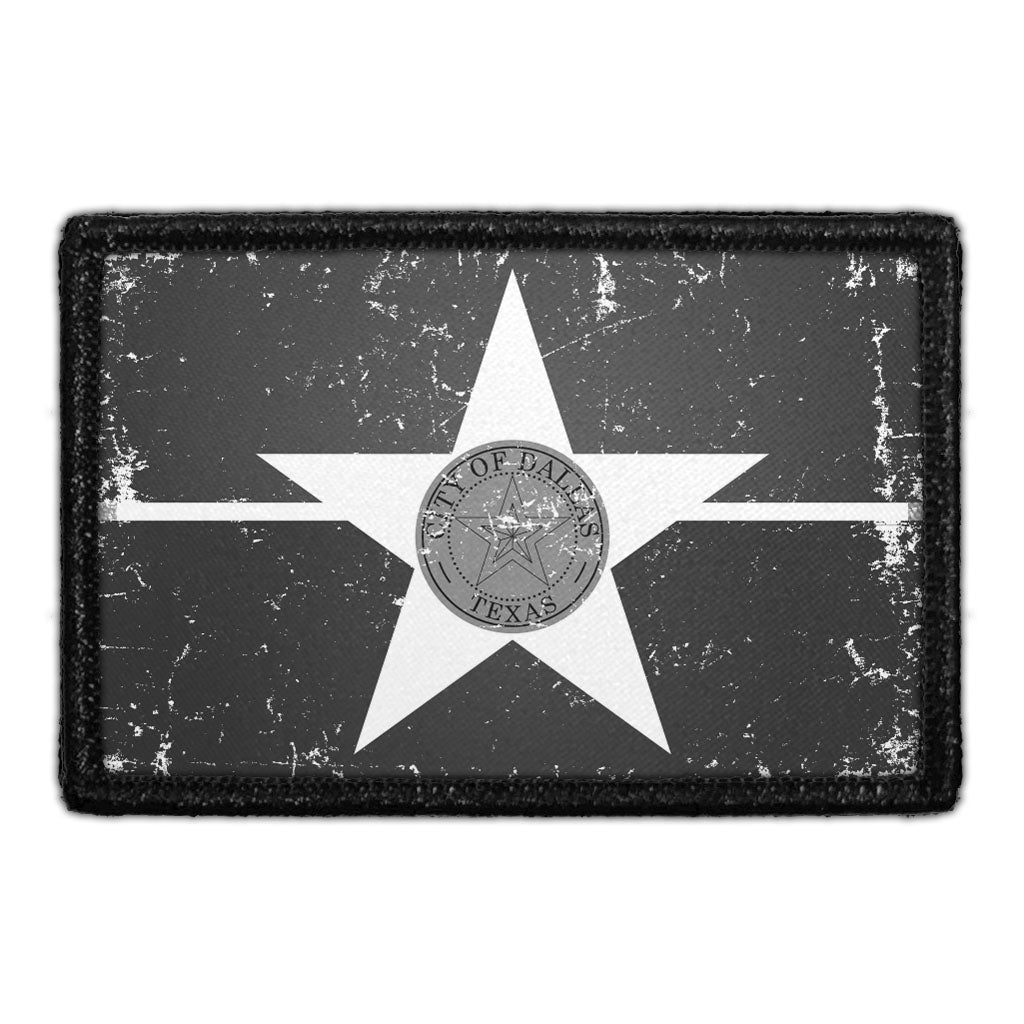 Dallas City Flag - Black and White - Distressed - Removable Patch