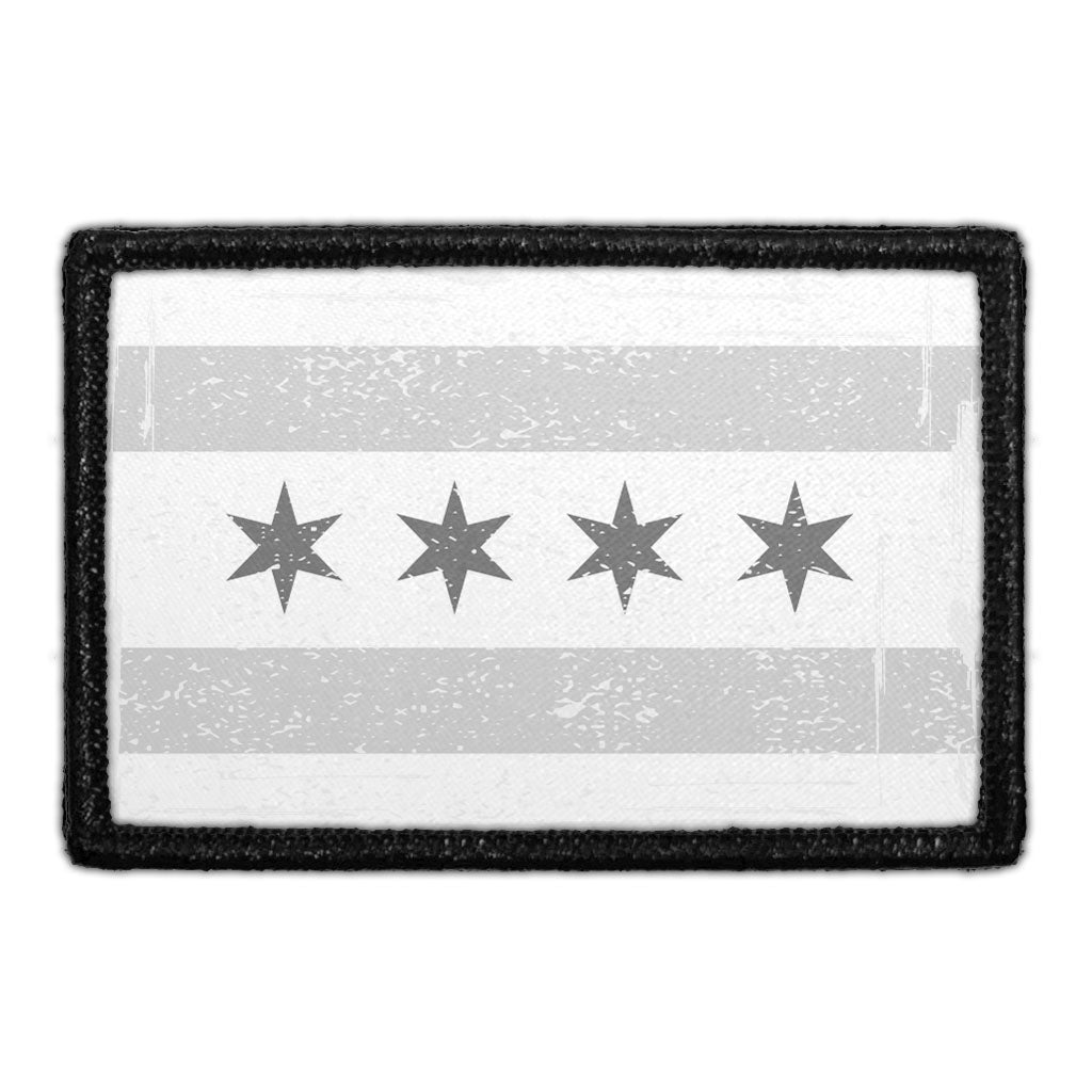 Chicago City Flag - Black and White - Distressed - Removable Patch