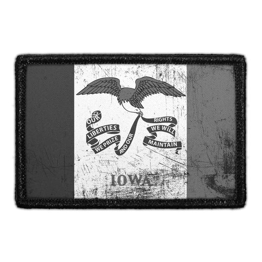 Iowa State Flag - Black and White - Distressed - Removable Patch