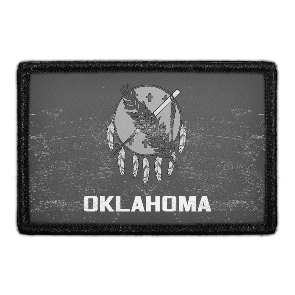 Oklahoma State Flag - Black and White - Distressed - Removable Patch