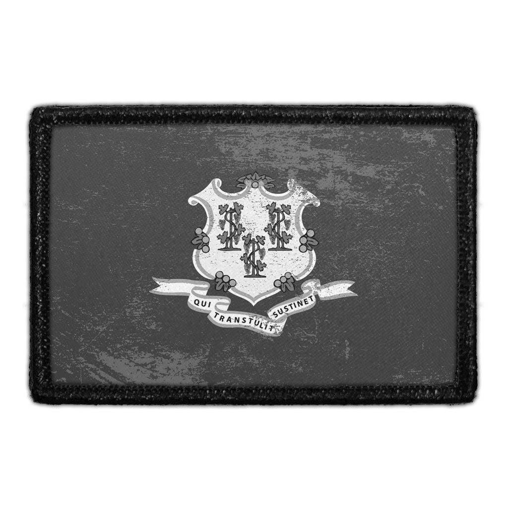 Connecticut State Flag - Black and White - Distressed - Removable Patch