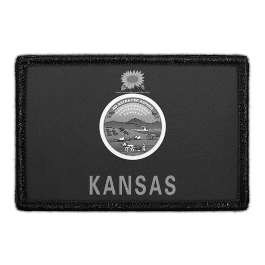 Kansas State Flag - Black and White - Removable Patch