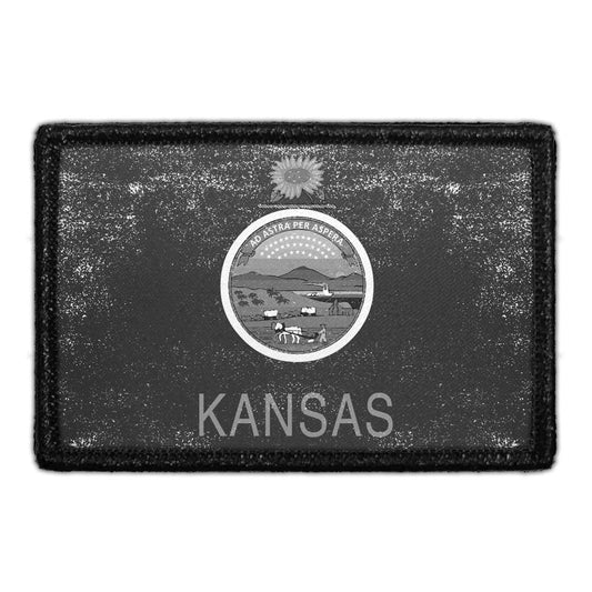 Kansas State Flag - Black and White - Distressed - Removable Patch