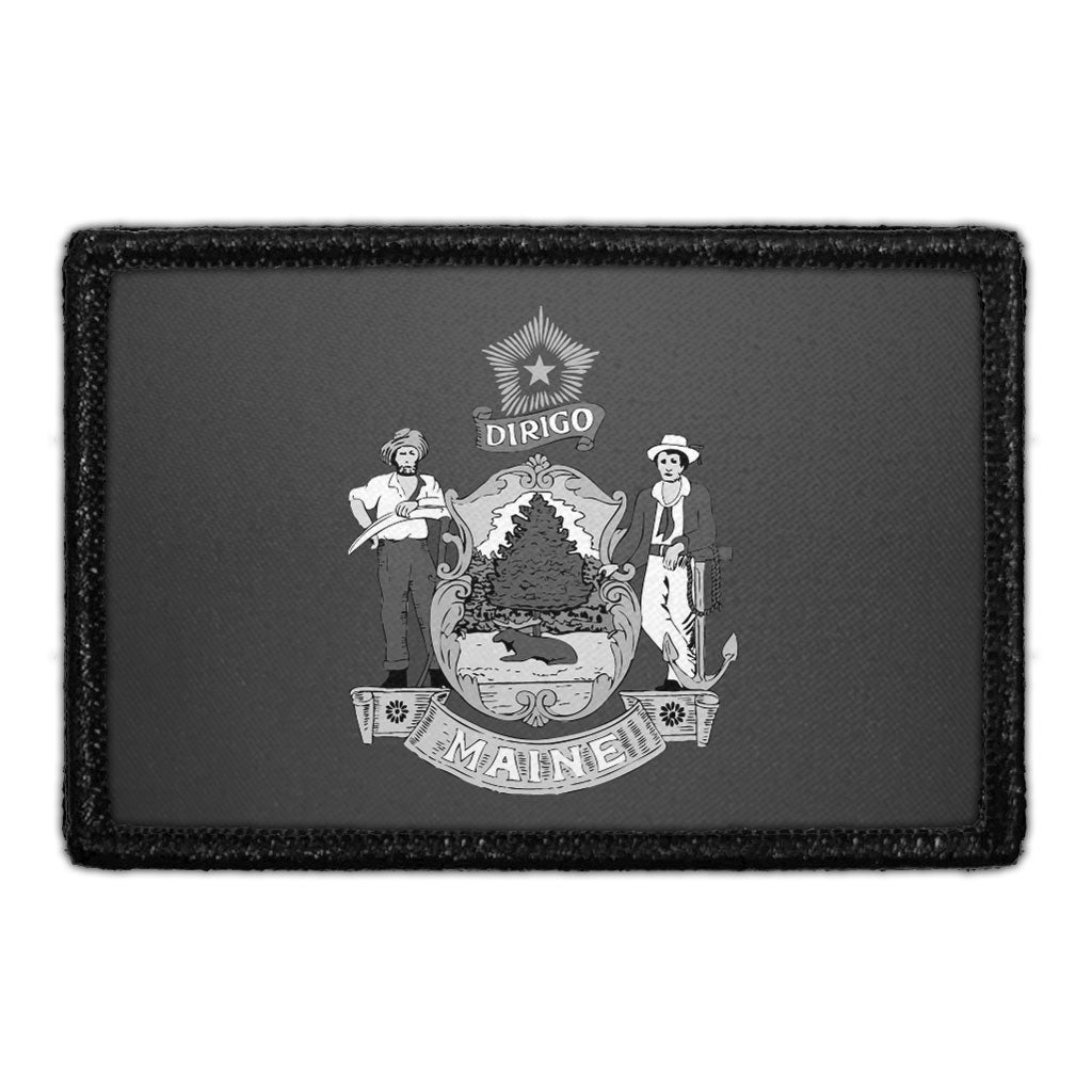 Maine State Flag - Black and White - Removable Patch