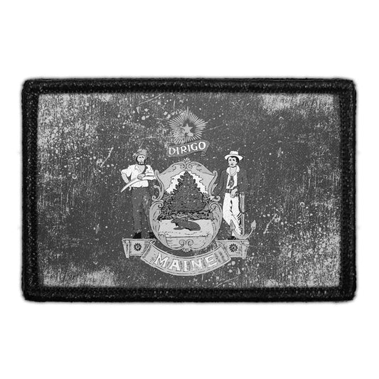 Maine State Flag - Black and White - Distressed - Removable Patch