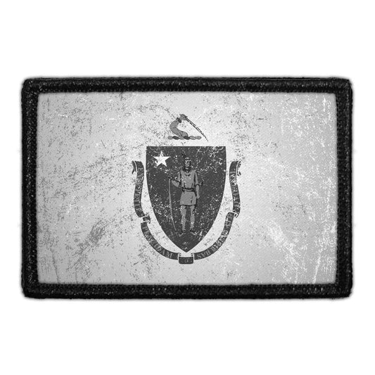 Massachusetts State Flag - Black and White - Distressed - Removable Patch