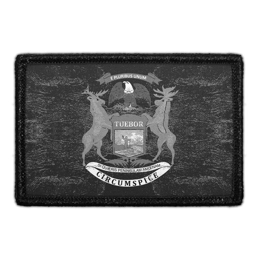 Michigan State Flag - Black and White - Distressed - Removable Patch