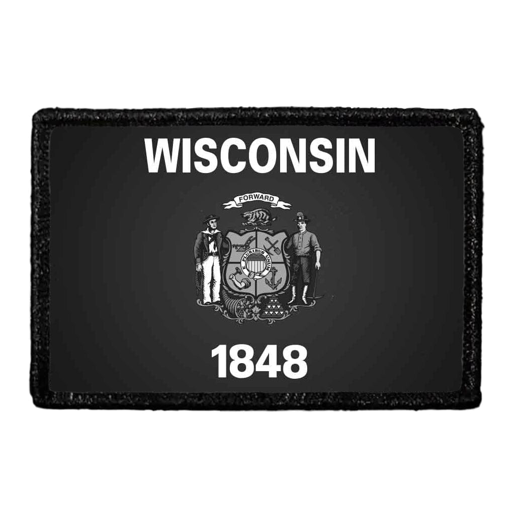 Wisconsin State Flag - Black and White - Removable Patch