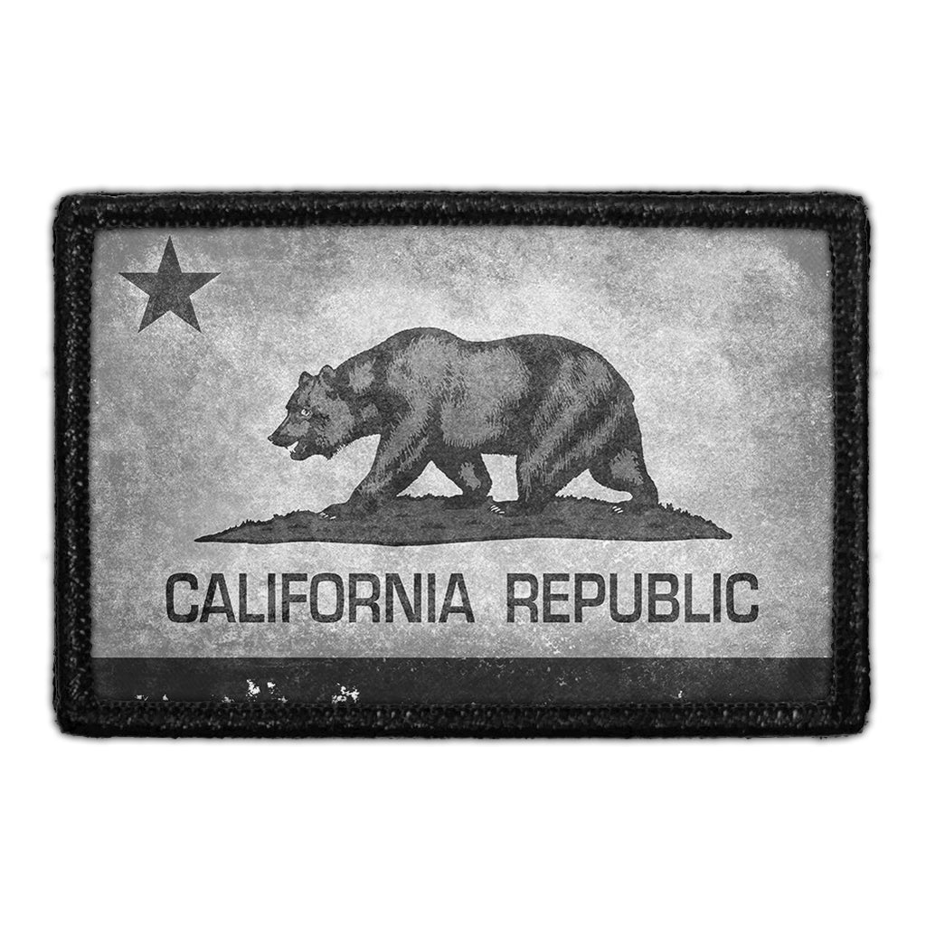 California State Flag - Black and White - Distressed - Patch
