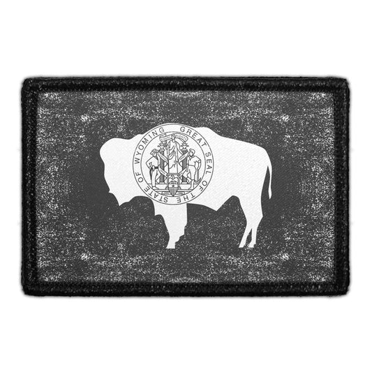 Wyoming State Flag - Black and White - Distressed - Modified - Removable Patch