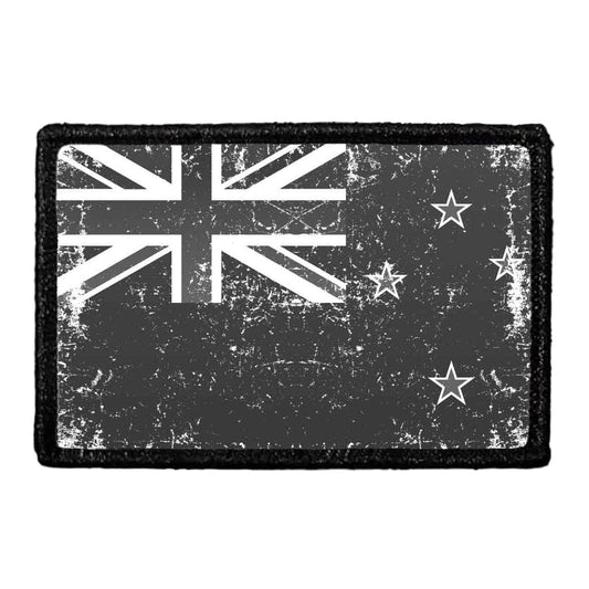 New Zealand Flag - Black and White - Distressed - Removable Patch