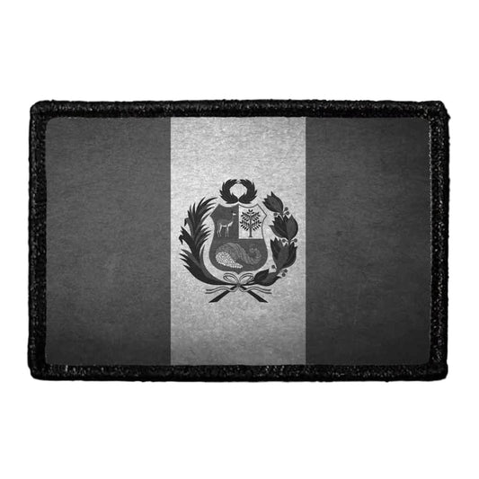 Peru Flag - Black and White - Distressed - Removable Patch
