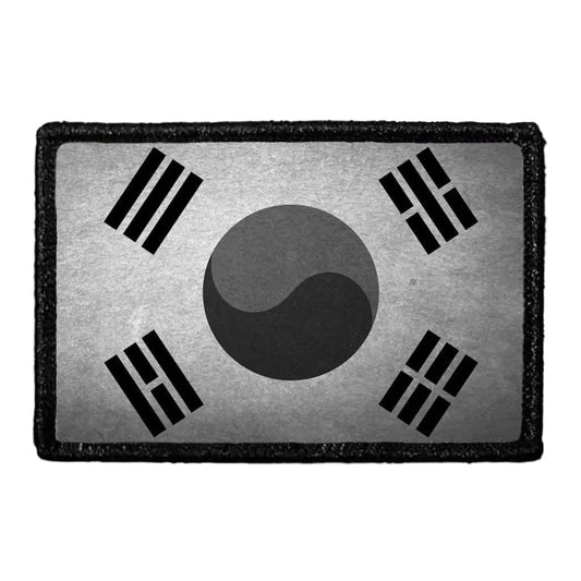 South Korea Flag - Black and White - Distressed - Removable Patch