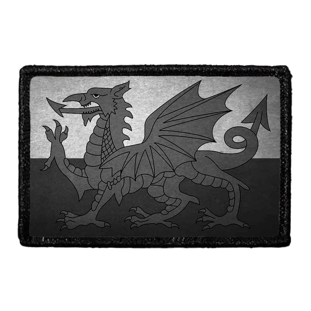 Wales Flag - Black and White - Distressed - Removable Patch