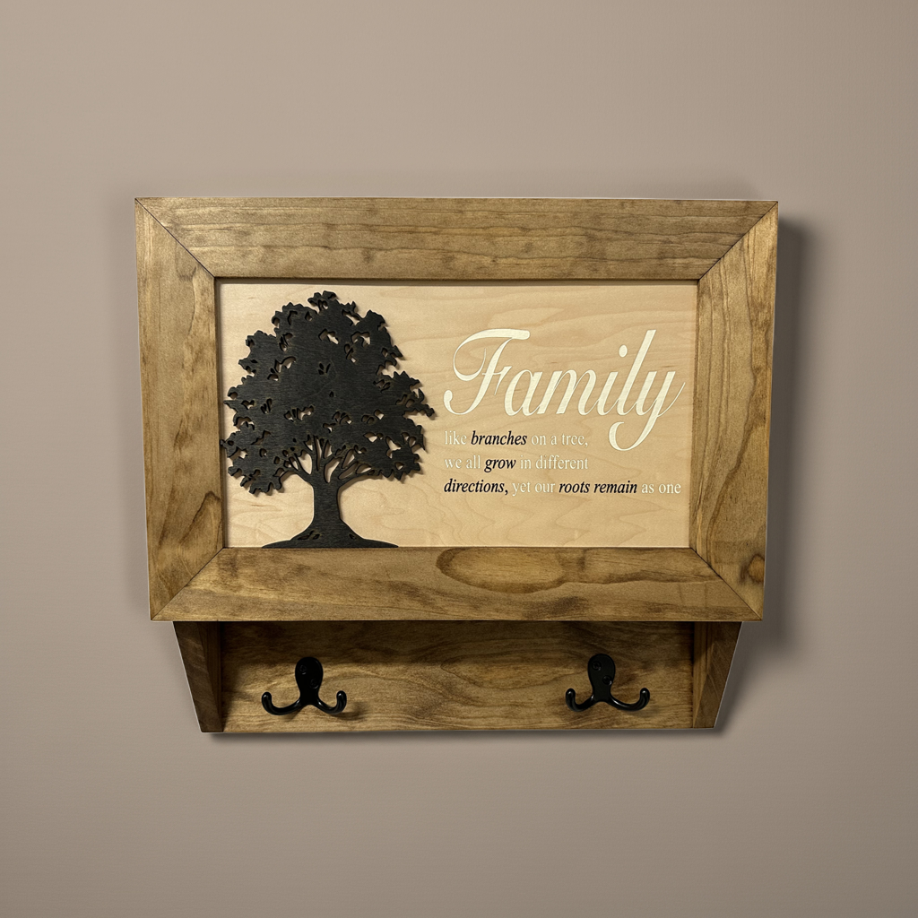 Family Tree Gun Safe Coat Rack - Handcrafted Wooden Gun Cabinets - Gun Shelf Hidden Storage for Rifles, Shotguns, & Handguns - Quick Access Hidden Wall Safe
