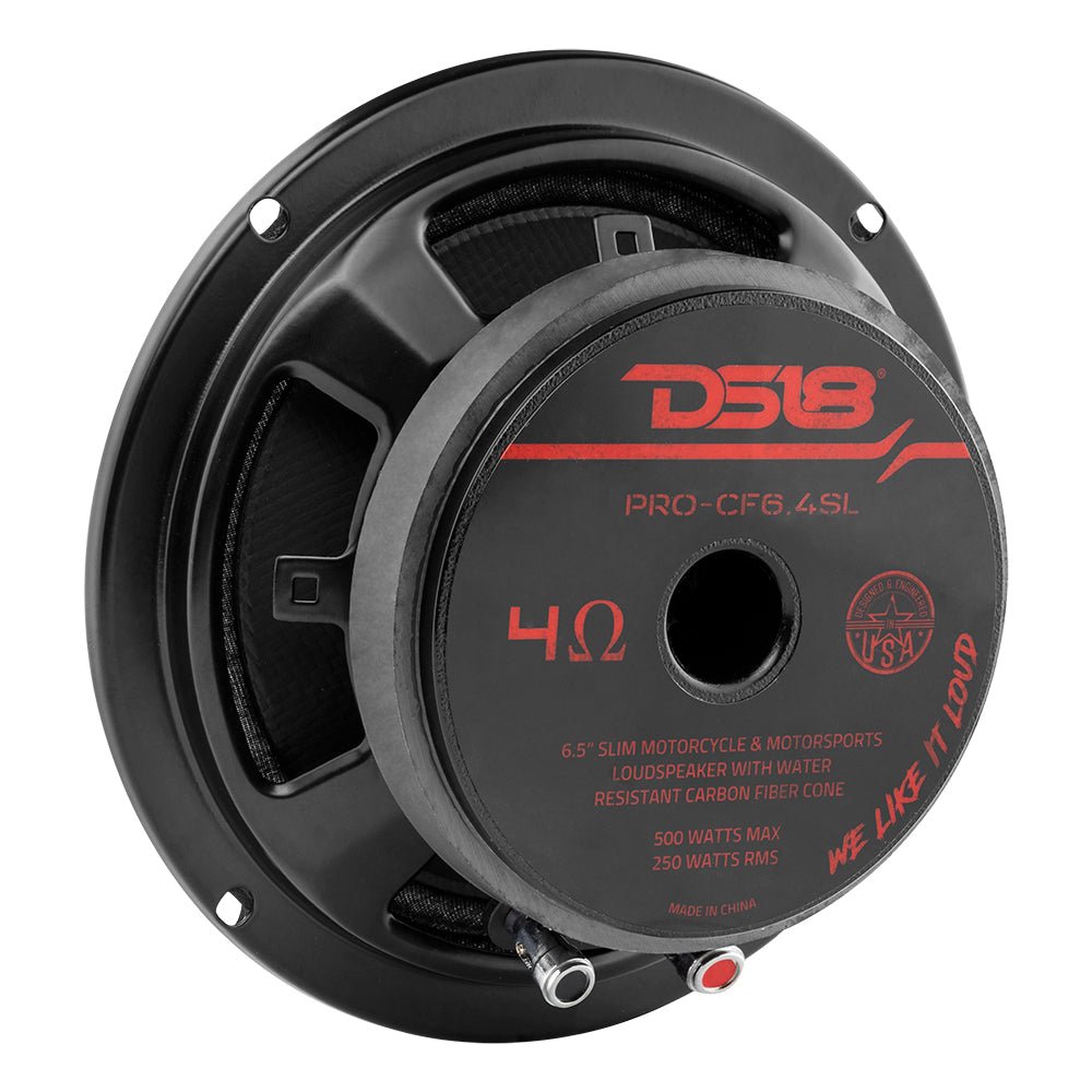 DS18 PRO 6.5” Shallow Mid-Bass Loudspeaker with Carbon Fiber Water-Resistant Cone | 250W RMS 4-Ohm