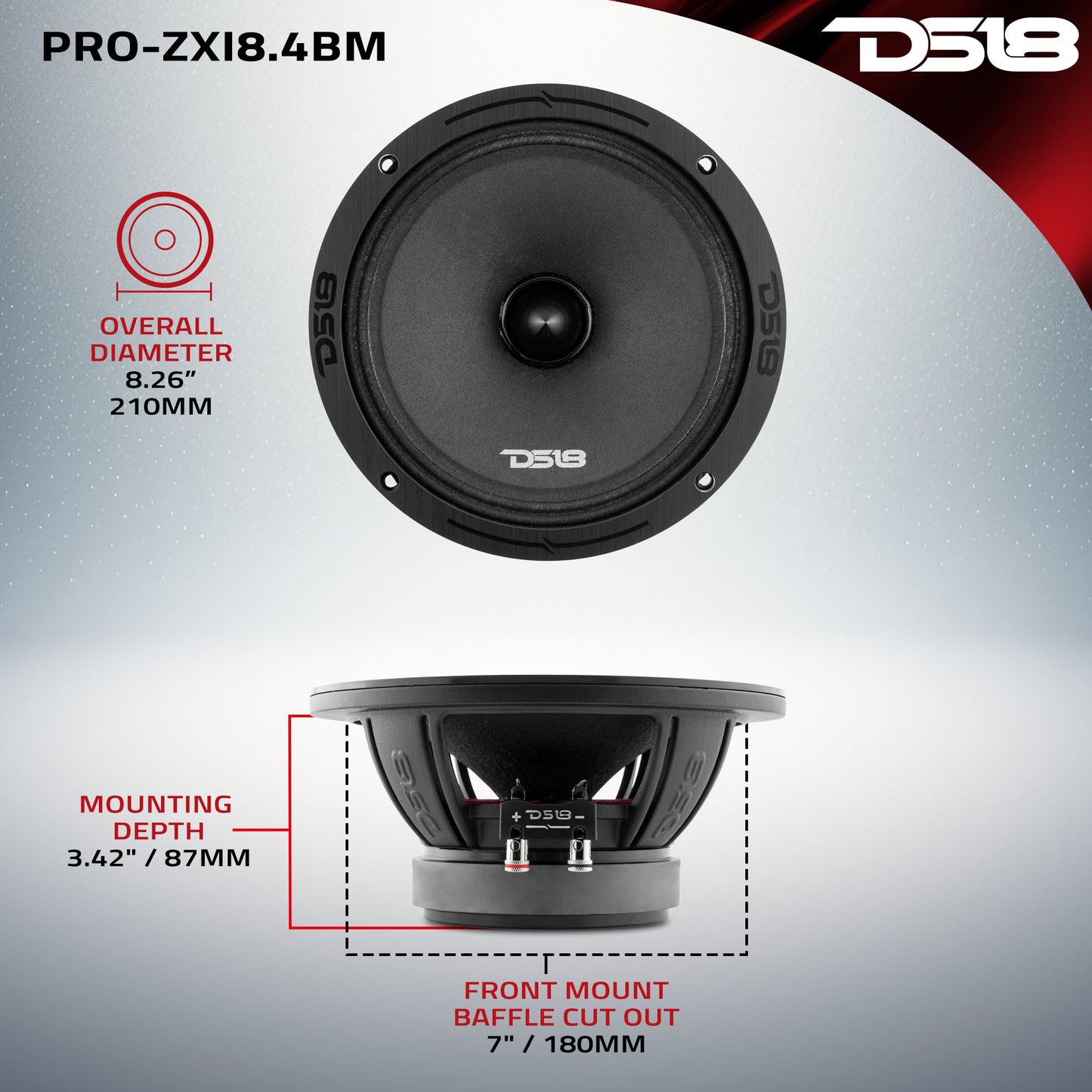 PRO-ZXI 8" Mid-Range Bullet Loudspeaker Neodymium/Ferrite Magnets | 350W RMS 4-Ohm