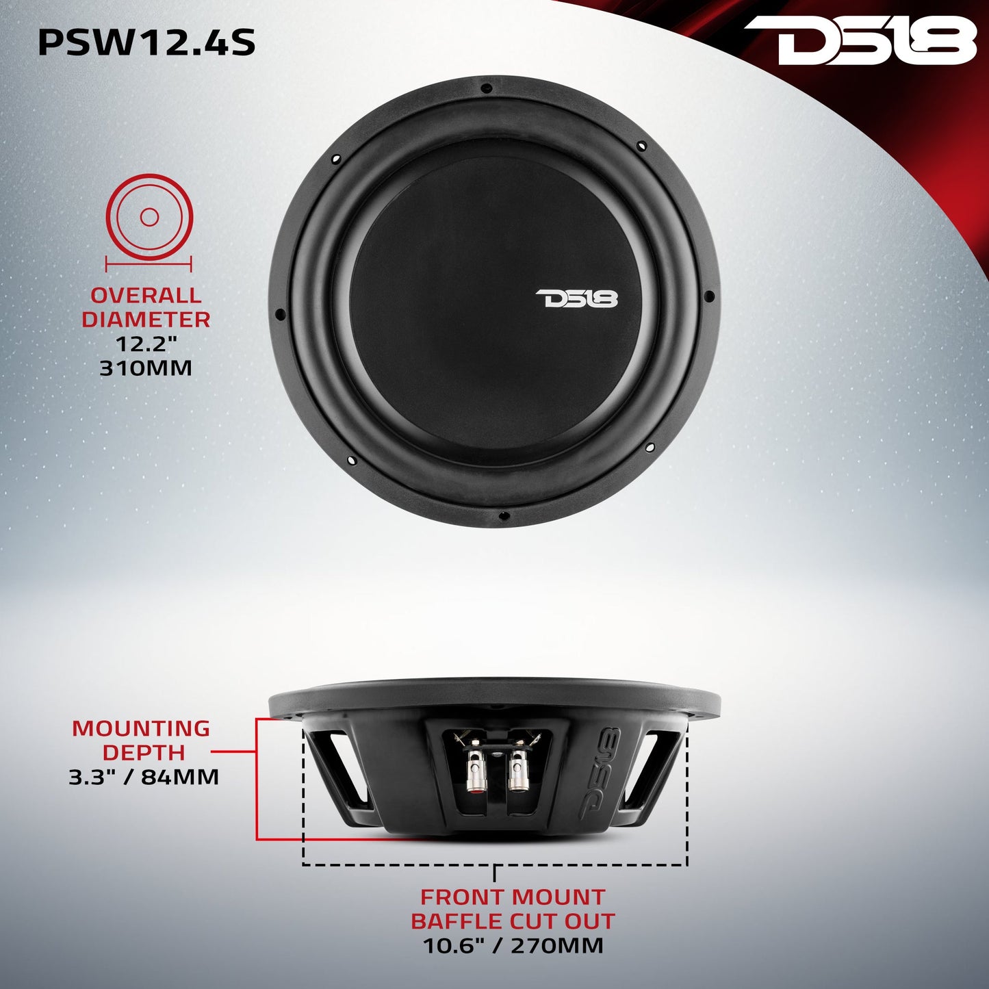 PS Shallow-Mount Water Resistant 10" Subwoofer | 500W RMS DVC 2-Ohm