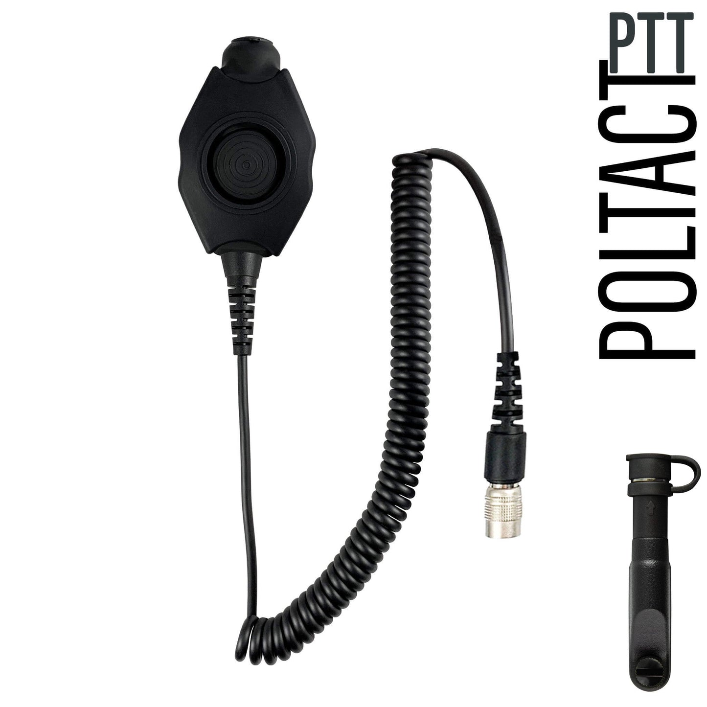 Tactical Radio Adapter/PTT for Headset w/ Quick Disconnect(Hirose): US/Civilian/"Peltor" Wiring, Select ComTac III, XPI Models & Select Helicopter Headsets - Harris/Tait TP3000/7110/7100/8000/9000 Series