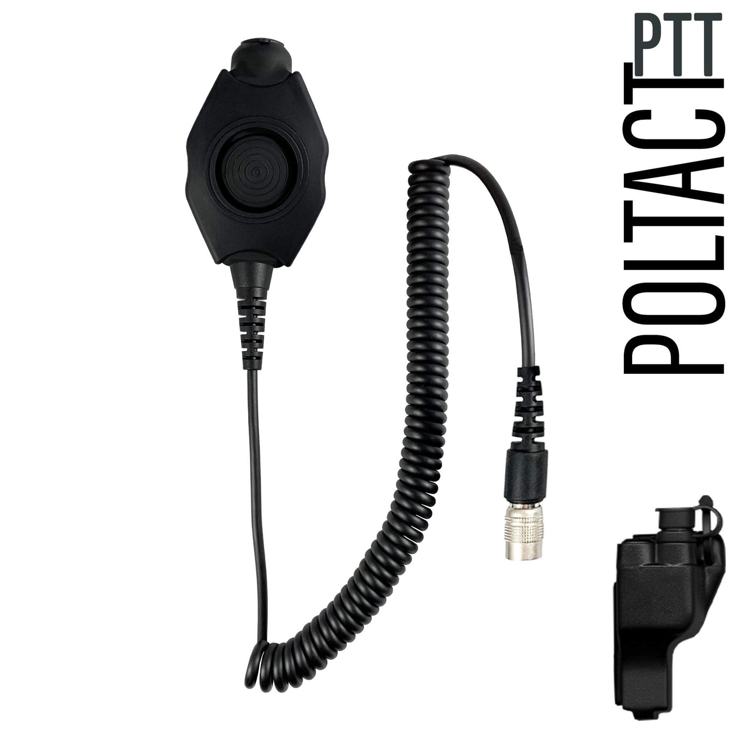 Tactical Radio Amplified PTT for Headset w/ Quick Disconnect(Hirose): NATO/Military Wiring, Gentex, Ops-Core, OTTO, 3M Peltor ComTac, XPI, MSA, Helicopter, & More - EF Johnson: 51, 5000, 5100, 7700, 8100 Series, Ascend, Kenwood VP400/600/900