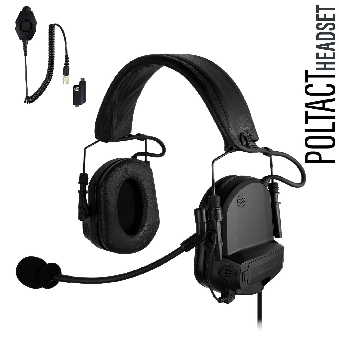 PolTact V1 Tactical Comms Headset w/ Active Hearing Protection & Quick Disconnect (Hirose) Adapter - Icom IC-SAT100, F52D/62D, F3261/3360/3400, F4400/5400/6400, F7010, F9011, M85 & More