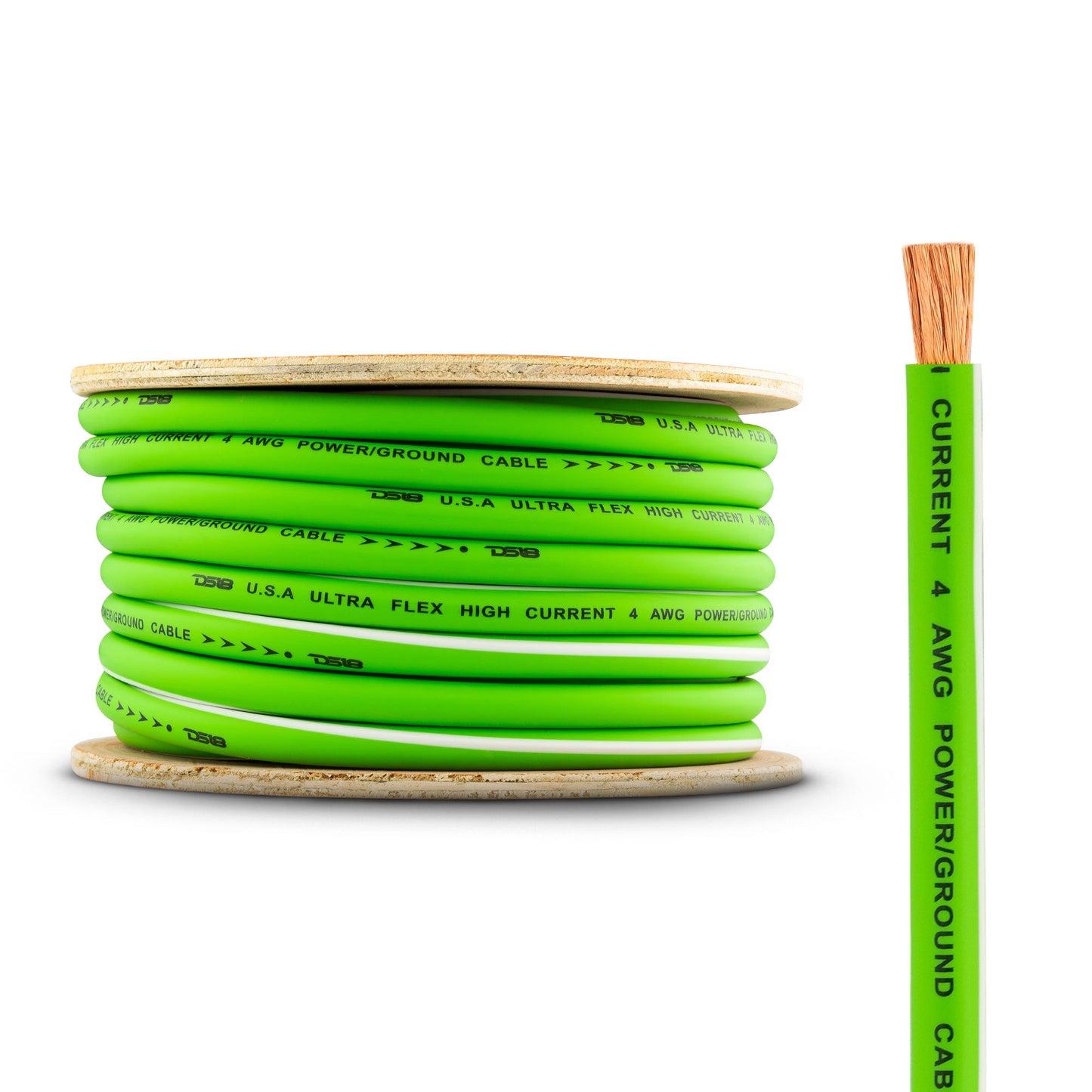 DS18 PW-OFC4GA-50YGR 4-GA Ultra Flex 100% OFC Ground, Power Cable, 50 Feet, Green