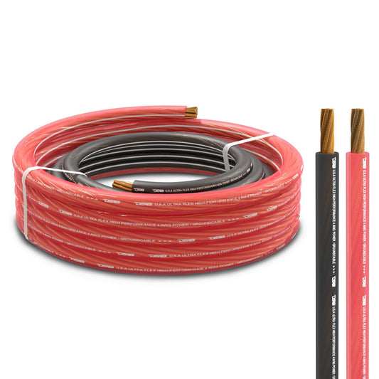 4-GA Ultra Flex OFC Ground Power Cable 5 Ft Black and 20 Ft Red Kit