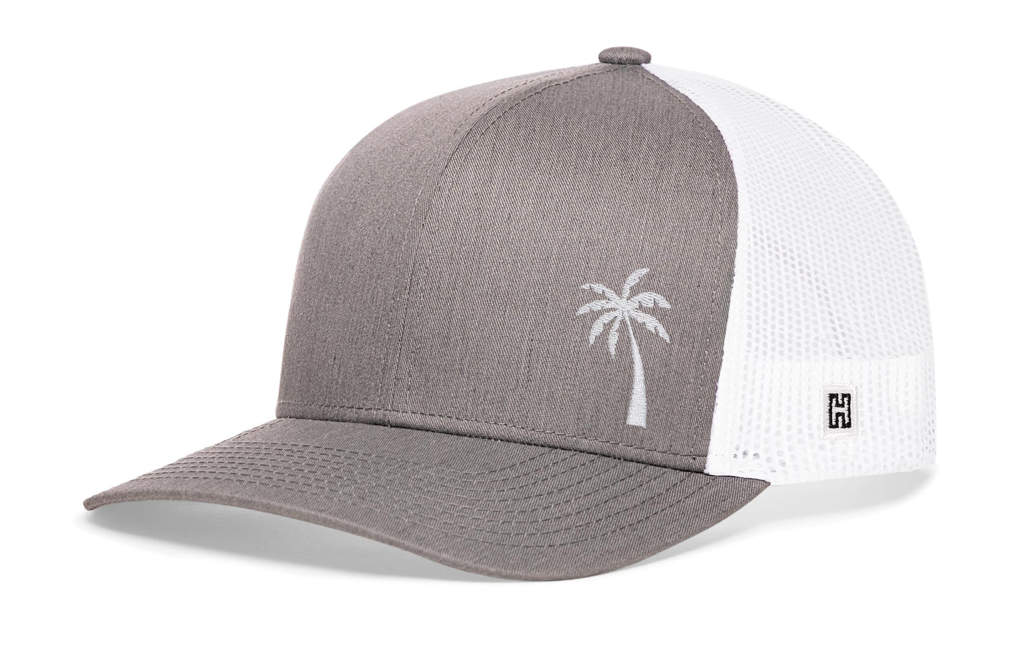 Palm Tree Trucker Hat  |  Gray-White Island Snapback