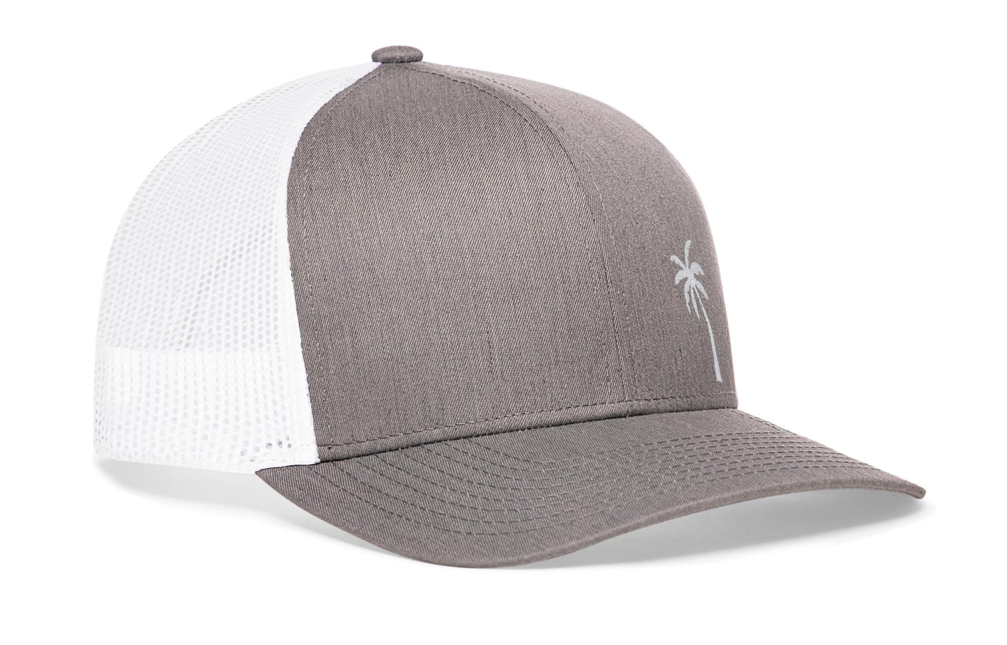 Palm Tree Trucker Hat  |  Gray-White Island Snapback